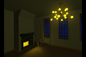 3-D scene lit for night
